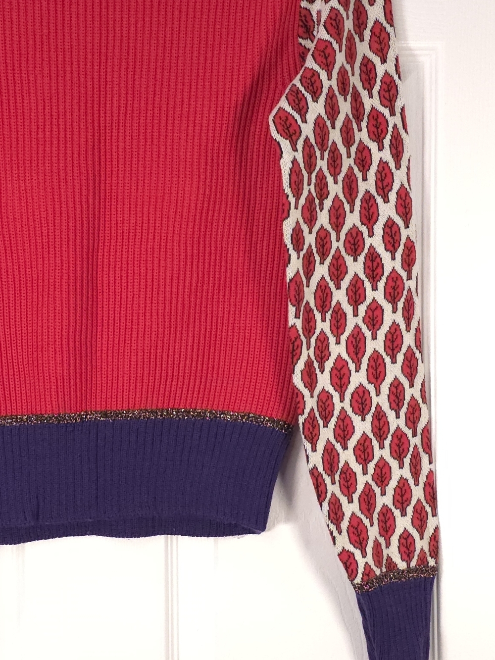 RED Valentino Red Leaf Jacquard Knit Sweater Retro Purple Trim S - Picture 11 of 13